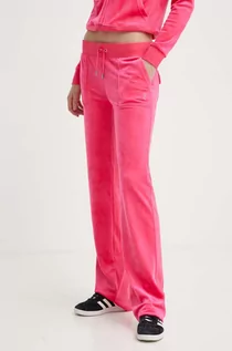 Spodnie damskie - Juicy Couture spodnie dresowe welurowe kolor różowy gładkie JCAP180EU - grafika 1