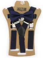 Paski - Granatowy zestaw - gładkie szelki i mucha w kropki XM10 - miniaturka - grafika 1