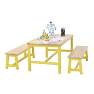 Stoliki dla dzieci - VEVOR 1 stolik dziecięcy 2 ławki, łatwy do czyszczenia, drewno, żółty, 1067x575x482 mm - miniaturka - grafika 1
