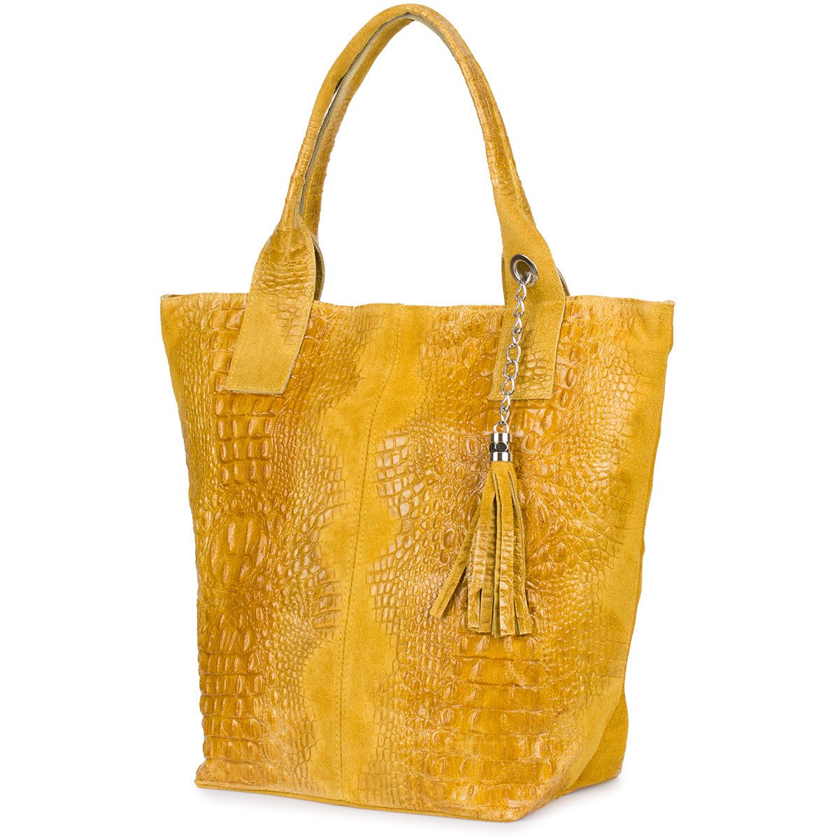 Torebka torba skórzana damska shopper na suwak duża A4 z kosmetyczką włoska