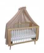 Pościel dla dzieci - Baldachim tiulowy mocowany do łóżeczka wraz z stelażem BEŻ TAUPE - miniaturka - grafika 1
