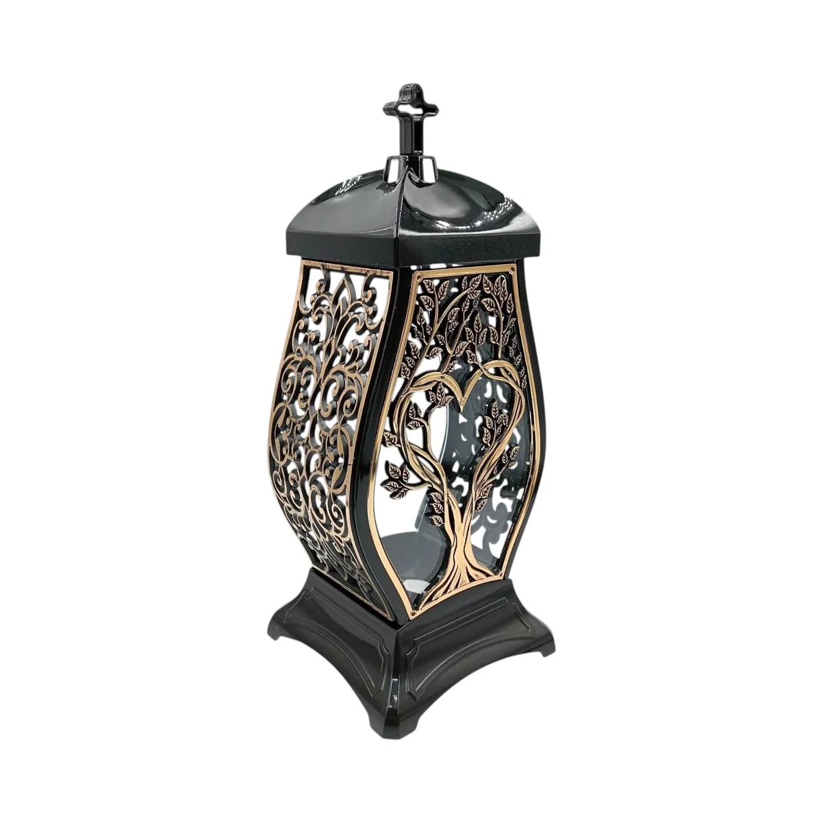 Znicz lampion- drzewo - serce - złoty - 35 cm - Z-9