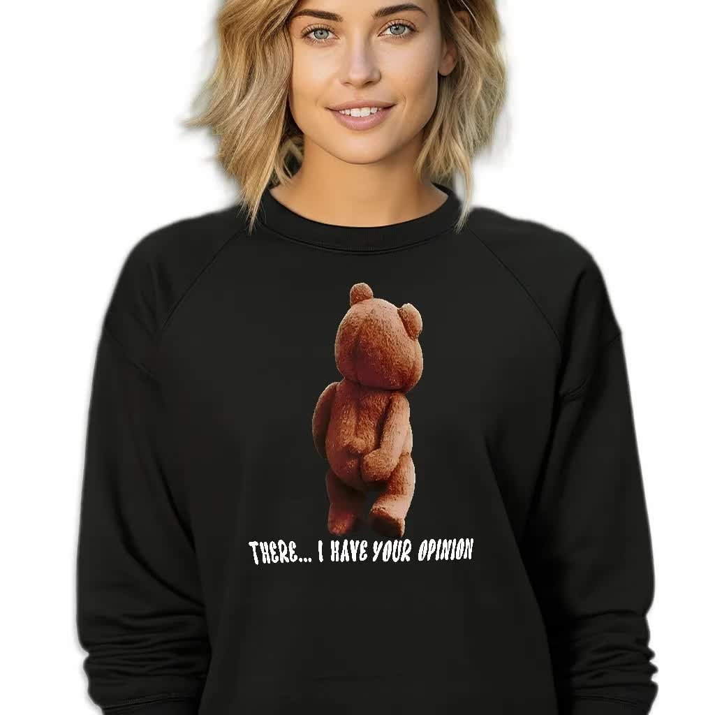 Czarna Bluza Damska Dresowa THERE I HAVE YOUR OPINION Stylowa Modna Wz - XL