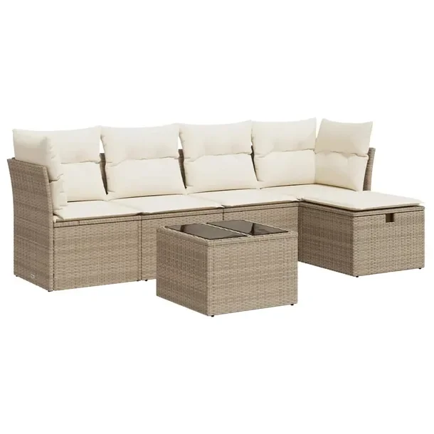 Zestaw mebli ogrodowych z rattanem PE, beżowy, 55-62 x 55-62 x 37-69 cm