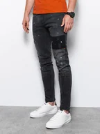 Spodnie męskie - Ombre Spodnie męskie jeansowe SKINNY FIT - czarne P1063 XXL - miniaturka - grafika 1