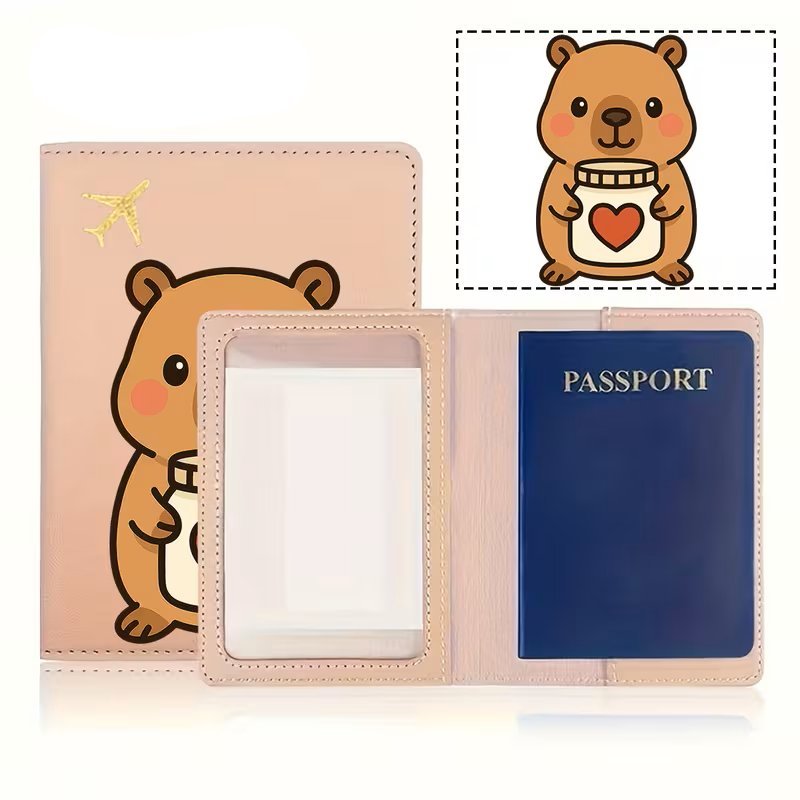 Portfel Etui Pokrowiec na Paszport Kapibara Słoik Róż