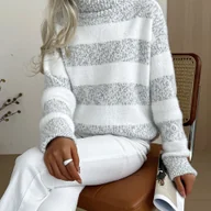 Swetry damskie - TEMU Sweter Damski Zimowy - Miękka Imitacja Polarowa Luźna Golfówka w Paski, Pranie Maszynowe, Casualowa Moda na Jesień i Zimę, Stylowa Odzież - miniaturka - grafika 1