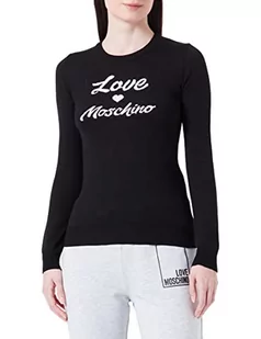 Love Moschino Damski sweter z długim rękawem, krój slim fit, z włoskim logo, żakard, Intarsia, czarny, 38 - Swetry damskie - miniaturka - grafika 1