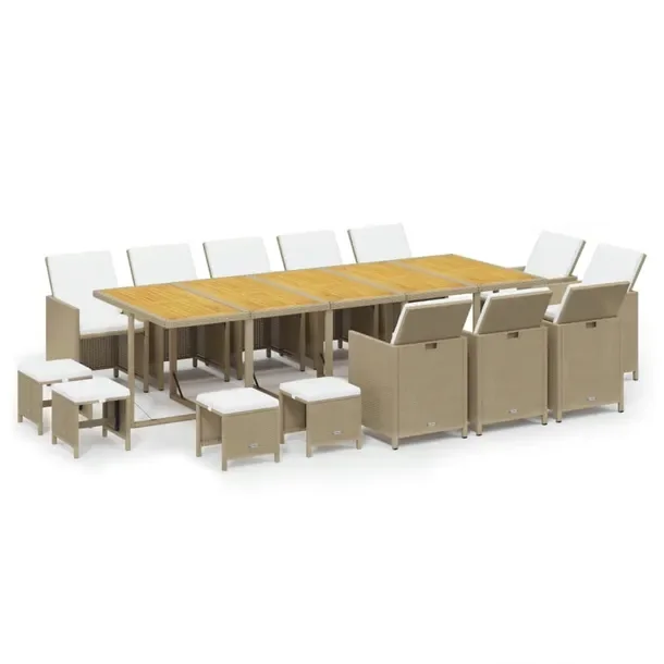 Zestaw Mebli Ogrodowych Rattanowych Beżowy 275x107x74 cm, Krzesła 52x56x8