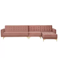 Sofy i kanapy - Beliani Sofa modułowa rozkładana welur różowa lewostronna ABERDEEN - miniaturka - grafika 1