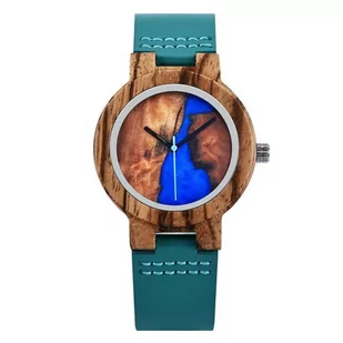 Zegarek Zegarek drewniany Niwatch EPOXY na turkusowym pasku - tarcza 38 mm - Zegarki męskie - miniaturka - grafika 1