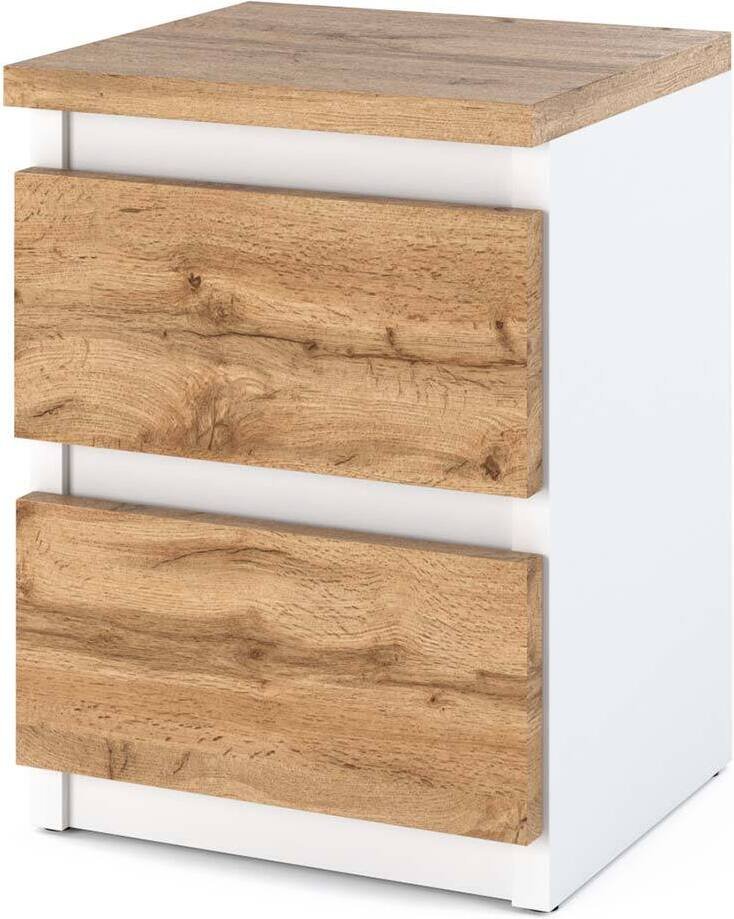 STIV Möbel Szafka nocna - Szafka nocna z 2 szufladami - Biały / Dąb Wotan H40cm W30cm D30cm