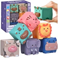 Zabawki sensoryczne - Miękkie gumowe KLOCKI SENSORYCZNE zwierzątka, pierwsze klocki gryzaki dla niemowląt - miniaturka - grafika 1