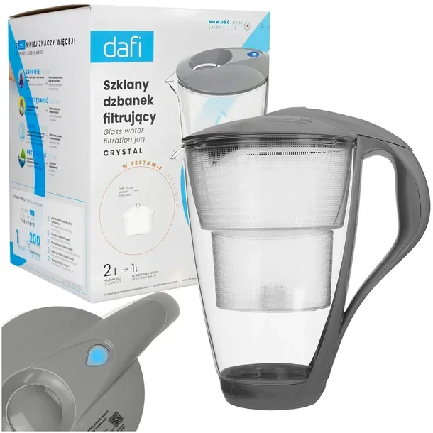Szklany Dzbanek Filtrujący DAFI UNIMAX LED 2L + 1x Filtr Wkład Wody DAFI