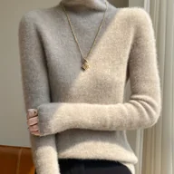 Swetry damskie - TEMU Damski Zimowy Ciepły Sweter z Wysokim Kołnierzem - Dopasowany Sweter z Kontrolą Brzucha, Rozciągliwy, Płaszczopodobny Kołnierz, Jednokolorowy - miniaturka - grafika 1