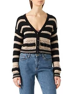 Swetry damskie - Sisley Damski sweter L/S Cardigan 103AL600D, czarny i beżowy Strike 911, S - miniaturka - grafika 1