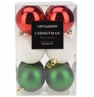 Bombki - Bombki choinkowe nietłukące czerwone zielone białe 6 cm 12 szt. - miniaturka - grafika 1