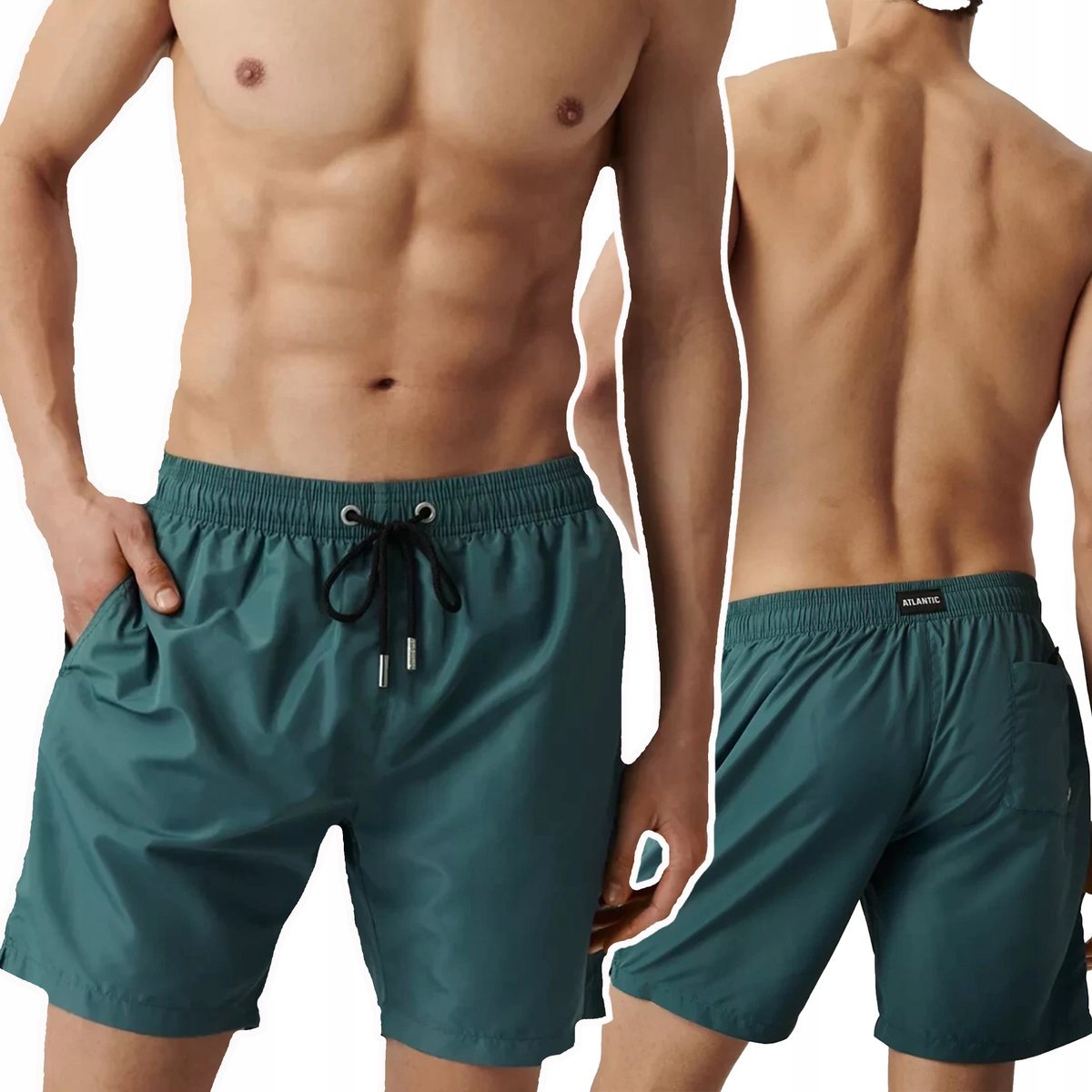 KĄPIELÓWKI MĘSKIE szorty na basen szybkoschnące wiązane Atlantic *S