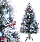 Choinki - COSTWAY sztuczna choinka 150 cm z szyszkami i jagodami, choinka ze śniegiem, zimne białe diody LED, włókno szklane i czubek gwiazdy, 8 trybów zielono-białych - miniaturka - grafika 1