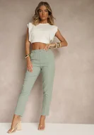 Spodnie damskie - Zielone Casualowe Spodnie z Lnem z Gumką w Pasie Filanisse - miniaturka - grafika 1