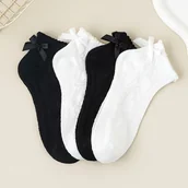 Inne - TEMU Zestaw Damskich Krótkich Skarpetek z Dekoracyjną Kokardką - Miękkie, Oddychające z Koronkowym Wykończeniem, Czarne i Białe, Możliwość Prania w - miniaturka - grafika 1