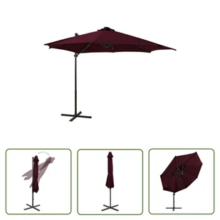 The Living Store Parasol wiszący z LED i słupkiem - bordowy - 300 cm - Parasol Wiszący - Parasole ogrodowe - miniaturka - grafika 1