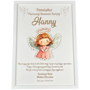 Pamiątka Pierwszej Komunii Świętej - personalizowana ramka z ozdobnym kolorowym aniołkiem 3D - Pamiątka Pierwszej Komunii Świętej - miniaturka - grafika 1