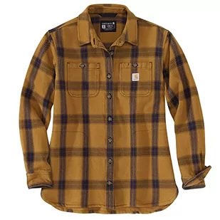 Carhartt Damska koszula z długim rękawem w kratkę z luźnym krojem, ciężka koszula robocza z guzikiem, Carhartt brązowy, L - Koszule damskie - miniaturka - grafika 1