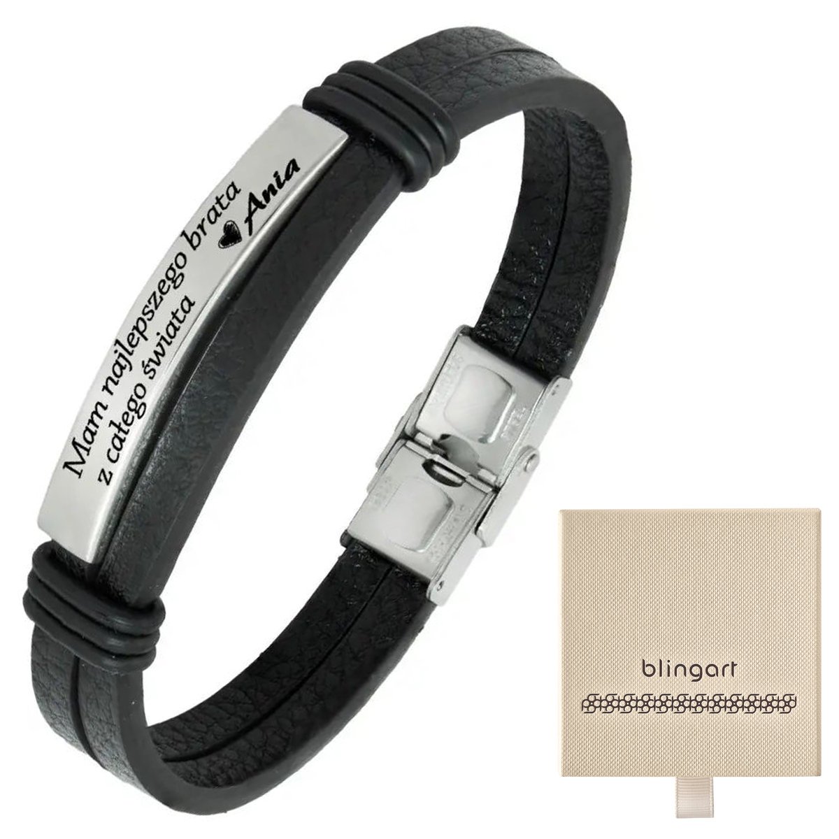 Bransoletka z grawerem skórzana męska czarna