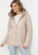 Kurtki damskie - Beżowa Kurtka Pikowana o Pudełkowym Kroju z Kapturem Teladira - miniaturka - grafika 1