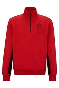 BOSS Męska bluza Zerace z bawełny Terry z zamkiem błyskawicznym na kołnierzu i detalami w stylu wyścigowym, czerwony, XL - Bluzy męskie - miniaturka - grafika 1