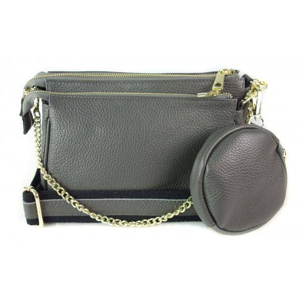 Listonoszka ,przewieszka 3w1 ,Vera Pelle ,złote okucia ,szeroki pasek , A5 Szara VP791G