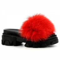 Klapki i japonki damskie - Klapki z futerkiem na platformie CARINII - Carinii - miniaturka - grafika 1