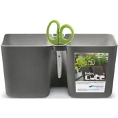 Donice - Prosperplast Doniczka do ziół z nożyczkami Twins Cube grafitowa - miniaturka - grafika 1