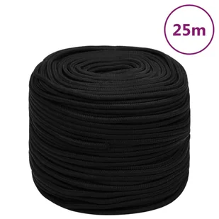 vidaXL Linka robocza, czarna, 6 mm, 25 m, poliester - Żeglarstwo - miniaturka - grafika 1