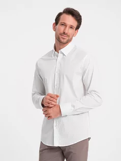 Koszule męskie - Bawełniana koszula męska w mikro wzór REGULAR FIT - biała V1 OM-SHCS-0152 - grafika 1
