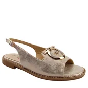 Sandały damskie - S.Barski KV51-003 sandały damskie na płaskiej podeszwie z ozdobą comfort złote - miniaturka - grafika 1