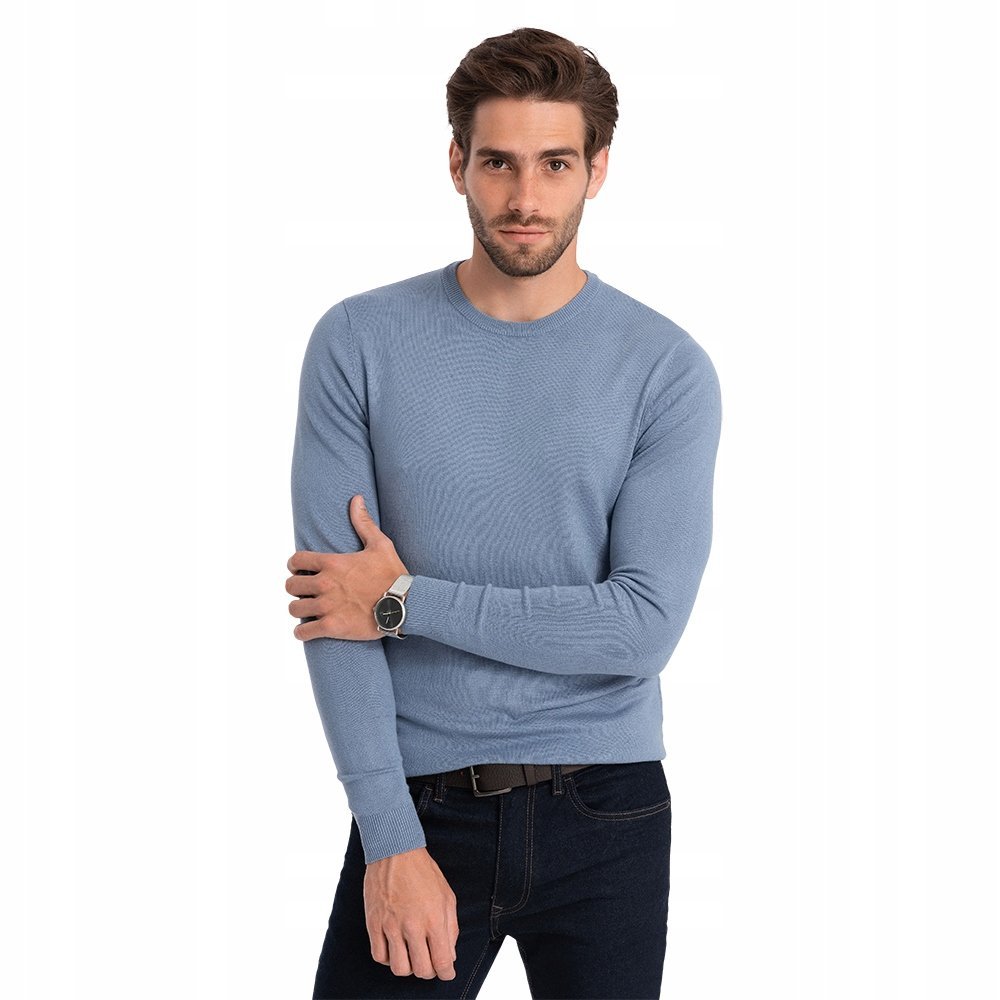 Klasyczny sweter męski z okrągłym dekoltem j.niebieski V10 OM-SWBS-0106 XL