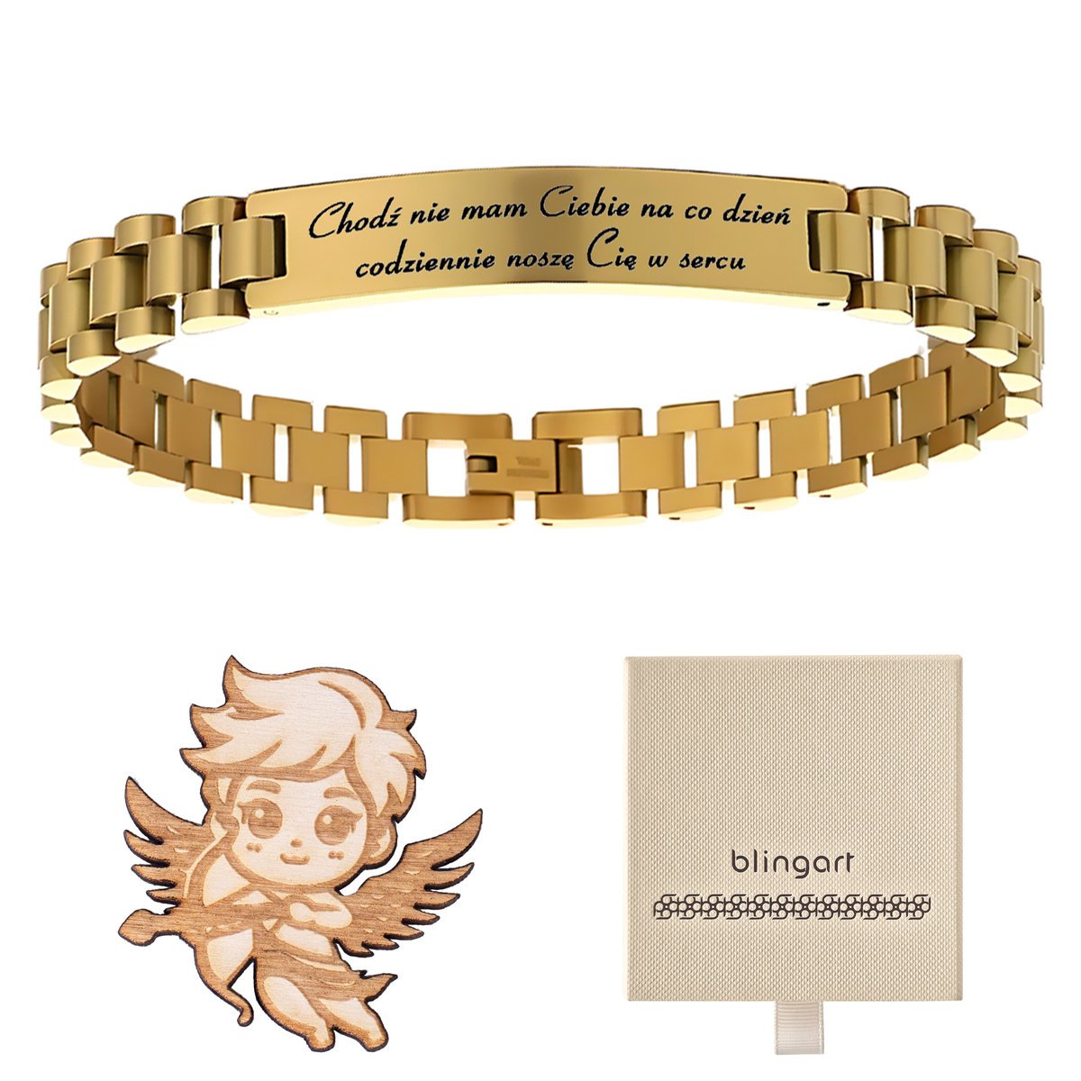 Bransoletka męska pozłacana stalowa Z GRAWEREM ele