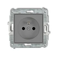 Gniazdka elektryczne - Karlik Gniazdo poj. z uziemieniem z przesłoną torów ICON - szary mat - miniaturka - grafika 1