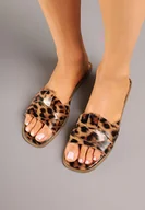 Klapki i japonki damskie - Panterkowe Klapki na Płaskiej Podeszwie z Przeplatanym Paskiem Tenzirea - miniaturka - grafika 1