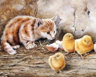 Malowanie po numerach - Malowanie po numerach Kotek z kurczaczkami  40x50cm 1005681 - miniaturka - grafika 1