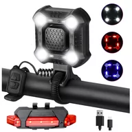 Lampki rowerowe - LAMPKA ROWEROWA LED MOCNA PRZÓD TYŁ GŁOŚNY KLAKSON R101 - miniaturka - grafika 1