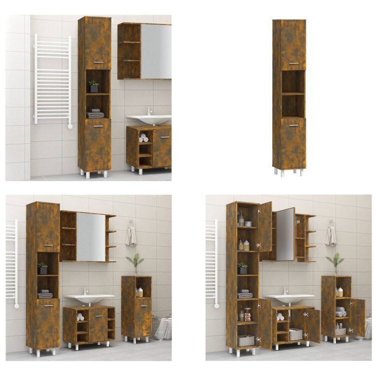 vidaXL Szafka łazienkowa dąb wędzony 30x30x179 cm materiał drewnopochodny - Szafka łazienkowa - Szafki łazienkowe - Meble łazienkowe - Meble łazienkowe