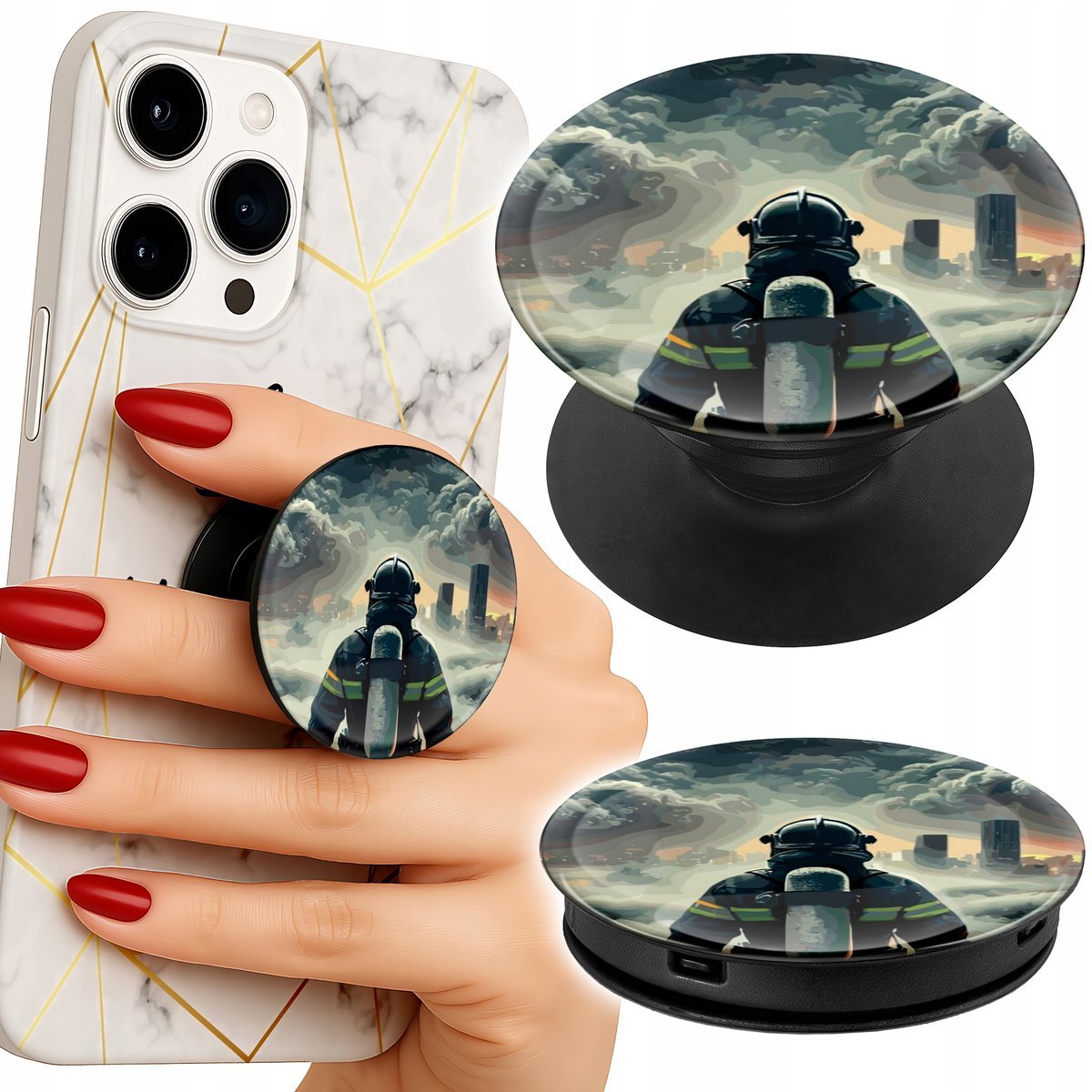 Uchwyt do telefonu Popsocket na palce/stojak STRAŻ POŻARNA POŻAR STRAŻAK