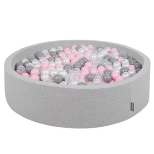 KiddyMoon, suchy basen okrągły z piłeczkami 7cm 120x30 jasnoszary: perła-szary-transparent-pudrowy róż 120x30/1000piłek - Suche baseny - miniaturka - grafika 1