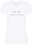 Koszulki i topy damskie - Armani Exchange Damska koszulka Slim Fit, nadruk z logo Flame, krótki rękaw, biały, XXL - miniaturka - grafika 1