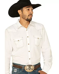 Koszule męskie - Wrangler Męska koszula z długim rękawem w stylu retro z dwiema kieszeniami, biały, S - grafika 1