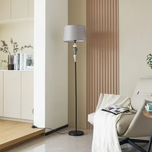 Lampa stojąca Lindby Haldorin, szary/czarny, tekstylna, 157 cm - Lampy stojące - miniaturka - grafika 1