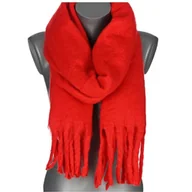 Apaszki i szaliki damskie - Szalik damski zimowy szal ciepły dred z frędzlami na prezent CZERWONY - miniaturka - grafika 1